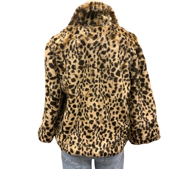 Leopard spotted faux fur Me Jane red silk lined coatwomen’s size large - Picture 5 of 12